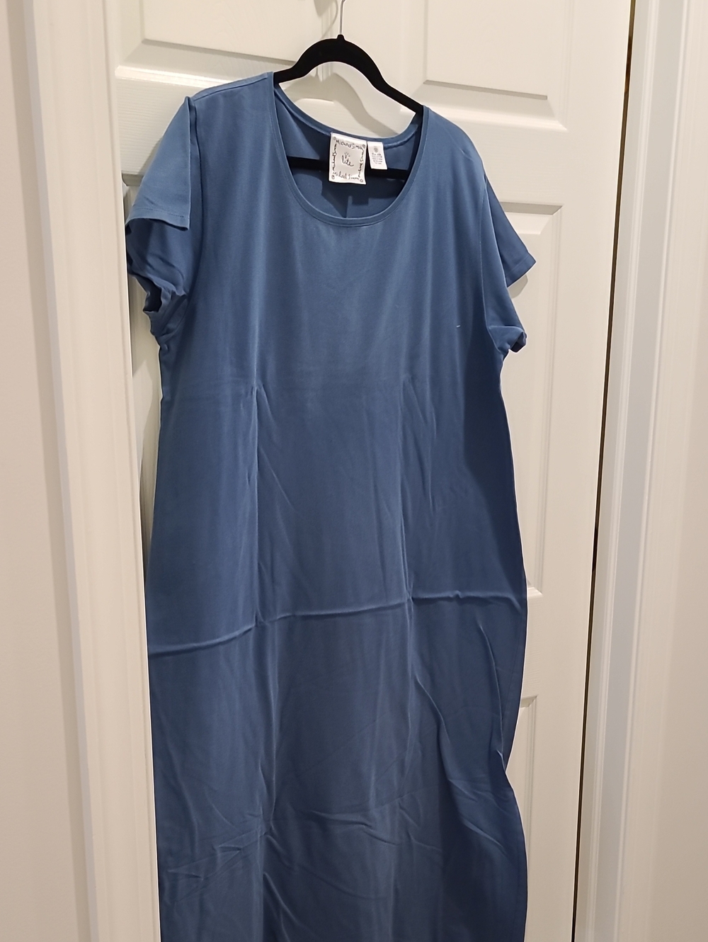 Michael Simon Dusty Blue Short-Sleeve Maxi Dress